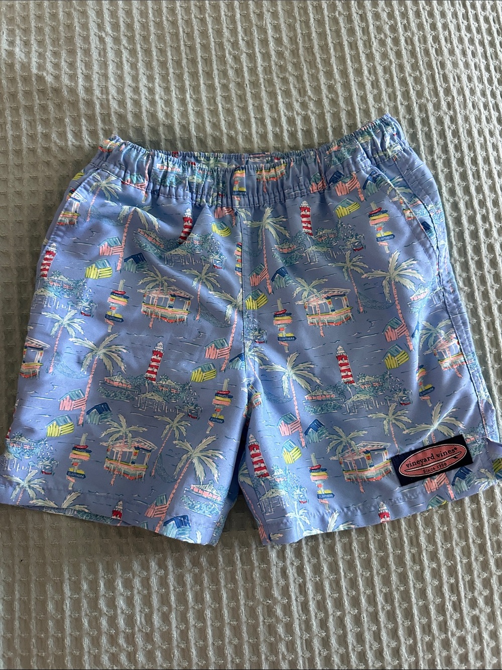 Vineyard Vines Light Blue Tropical Print Boys' Swim Trunks